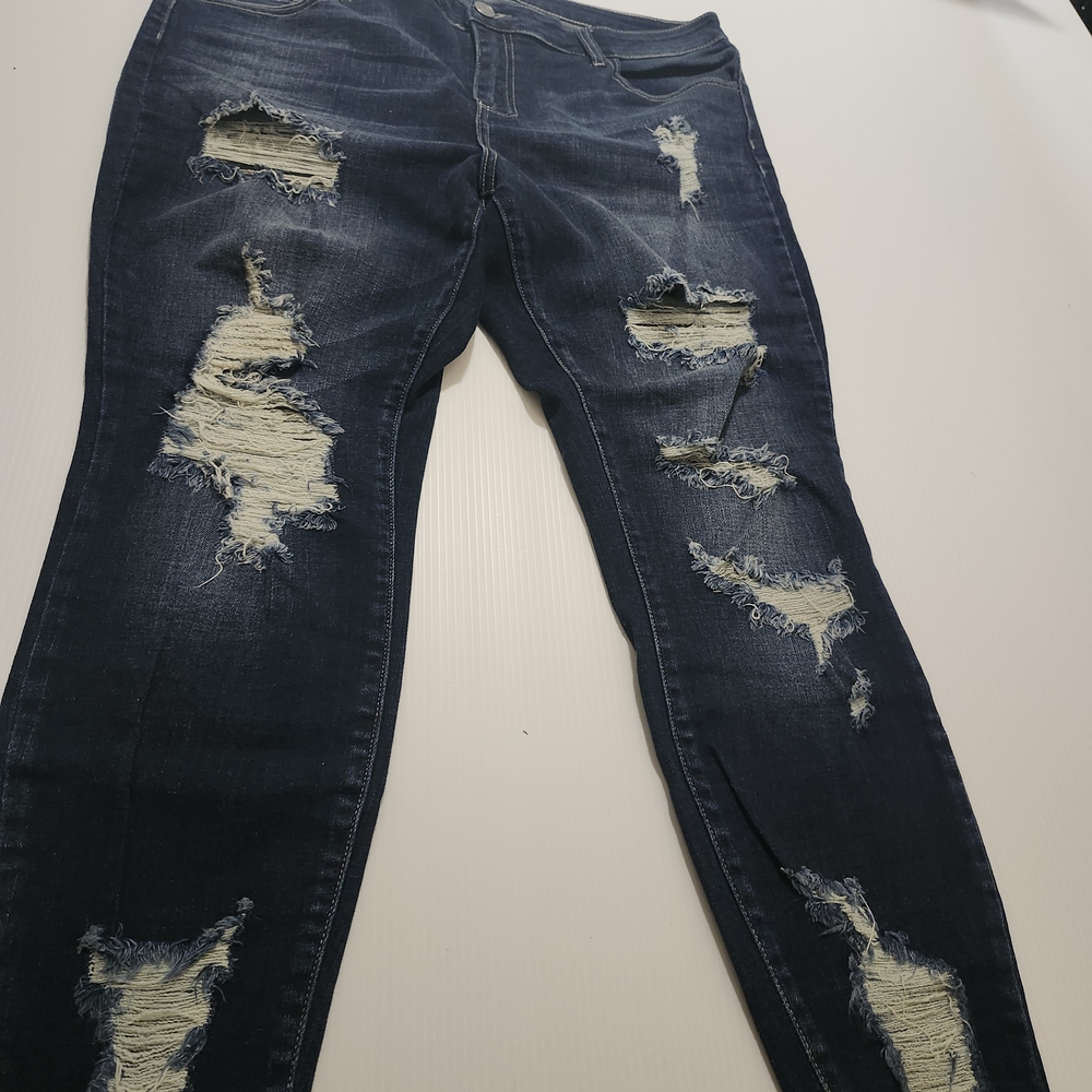 Cello Navy Distressed Skinny Jeans